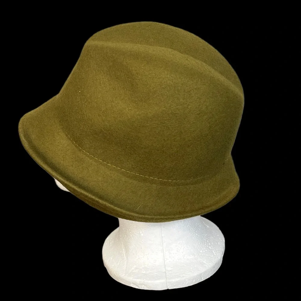 Halogen Cloche Felted Wool Hat Moss Green Boho Vintage Inspired Retro Glam